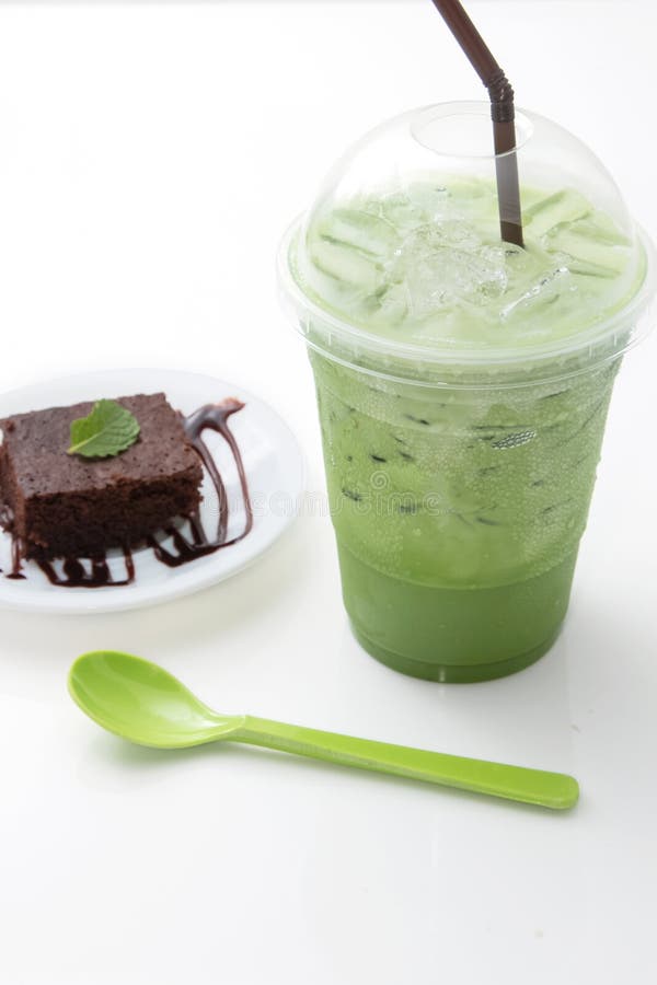 Green Tea with Chocolate Cake Stock Photo Image of coffee, cake 70847932