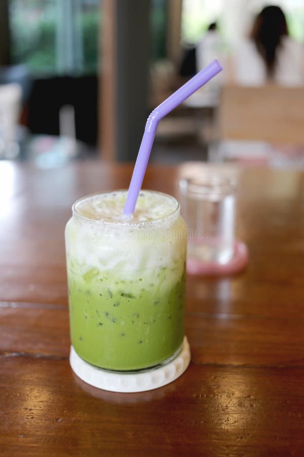 Green Tea Drink of Cold Milk on Table. Stock Photo Image of shop