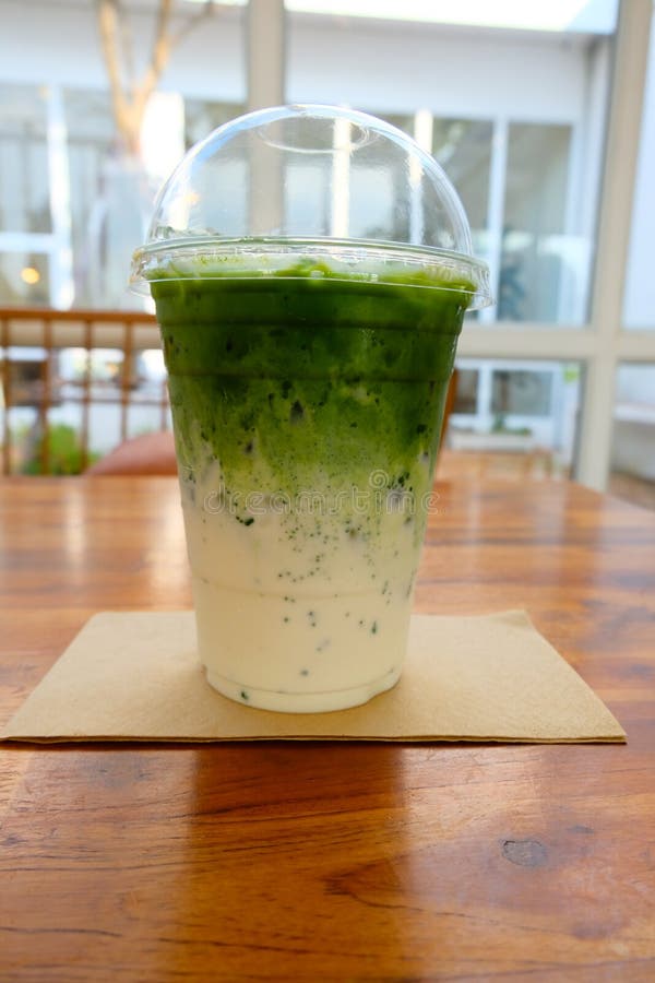 Green Tea Frappe with Brown Table Stock Image Image of brown, shop