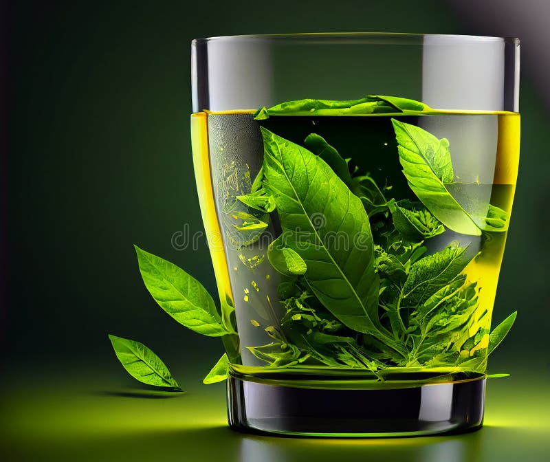 Green Tea Glass Cup. Illustration AI Generative Stock Image Image of