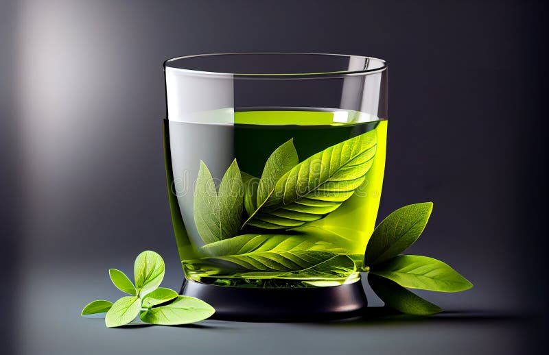 Green Tea Glass Cup. Illustration AI Generative Stock Image Image of