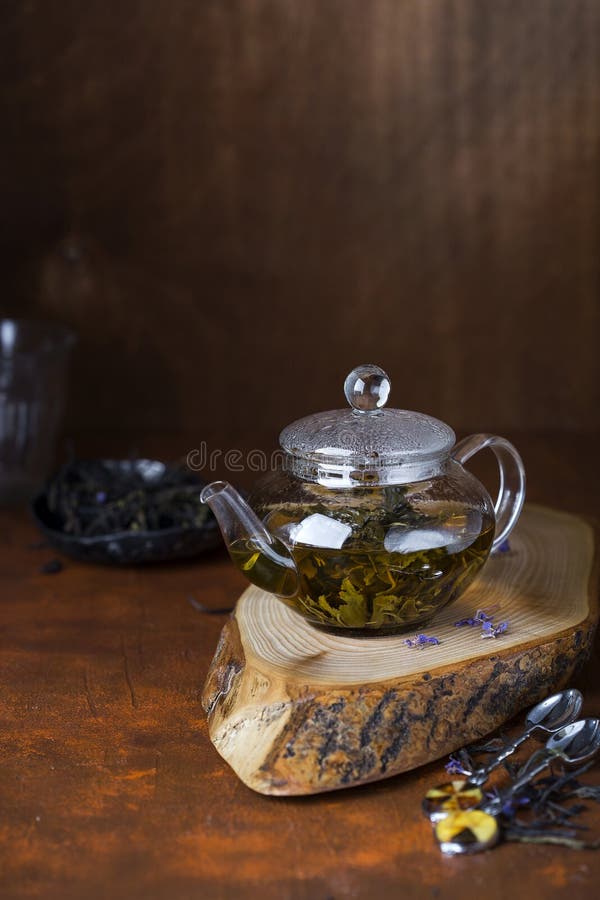Green Tea in a Glass Teapot Stock Image Image of floral, brew 113731389