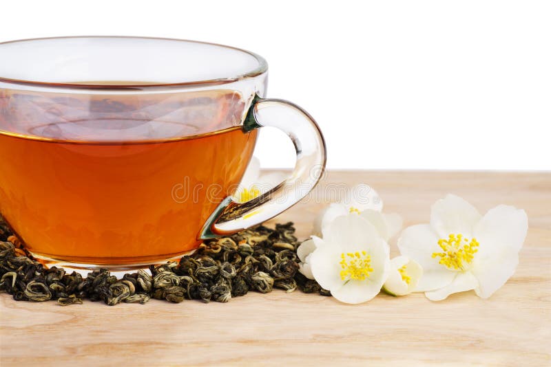 Green Tea and Jasmine Flowers Stock Image Image of flower, text