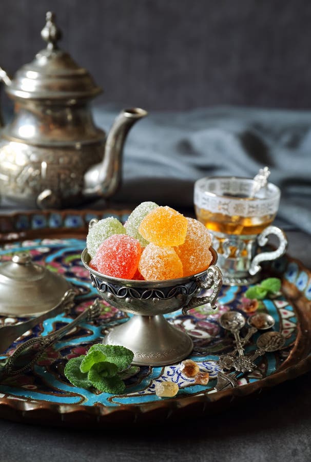 Green Tea and jelly sweets stock photo. Image of oriental 76856782