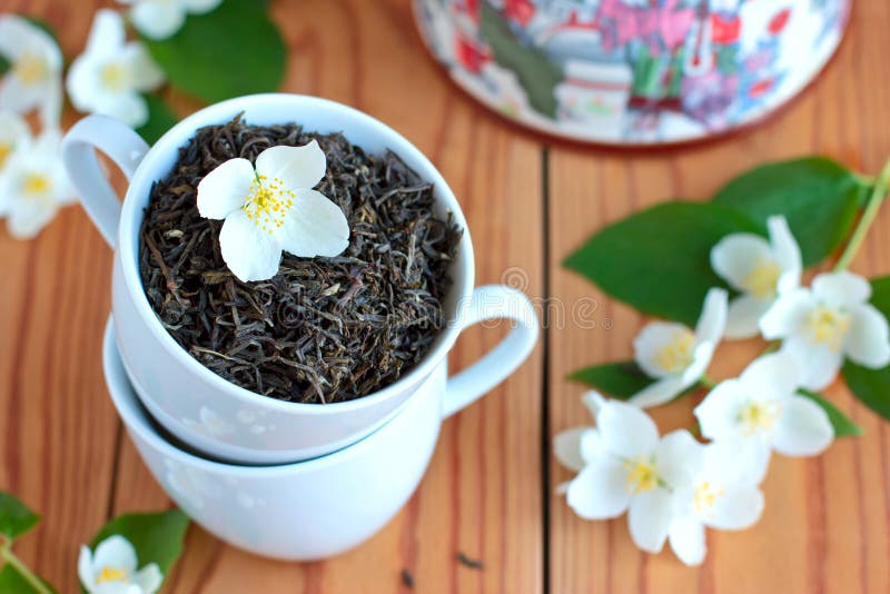 Green Tea Leaves with Jasmine Stock Photo Image of selective