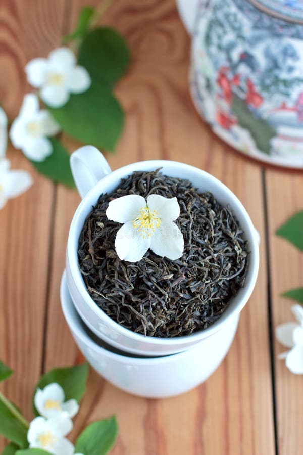 Green Tea Leaves with Jasmine Stock Image Image of stamen, yellow