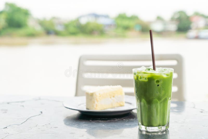 Green tea with milk stock image. Image of iced, cold 151013145