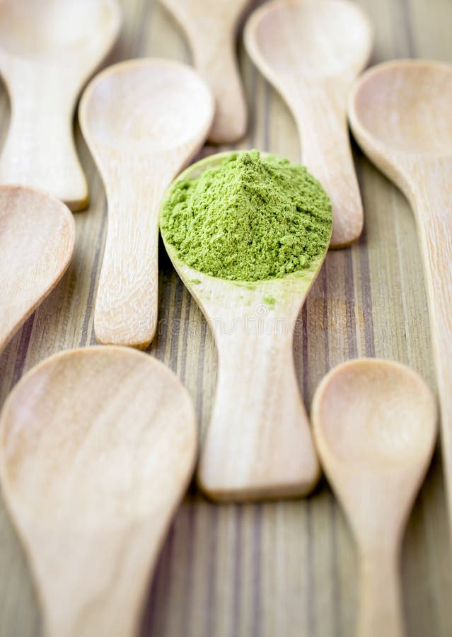 Green Tea Powder On Wooden Spoon Stock Photo Image of medicine