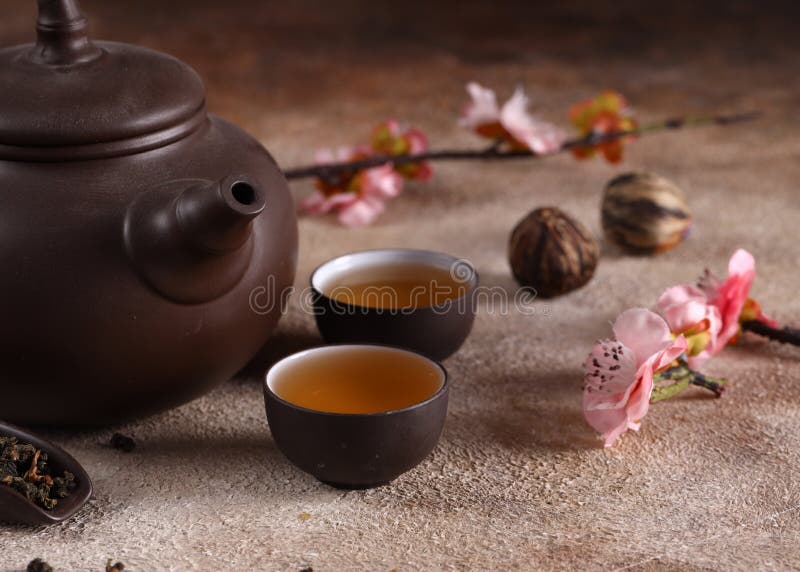 Green tea in teapot stock photo. Image of view, leaf 245082556