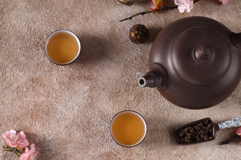 Green tea in teapot stock image. Image of organic, iron 245082561