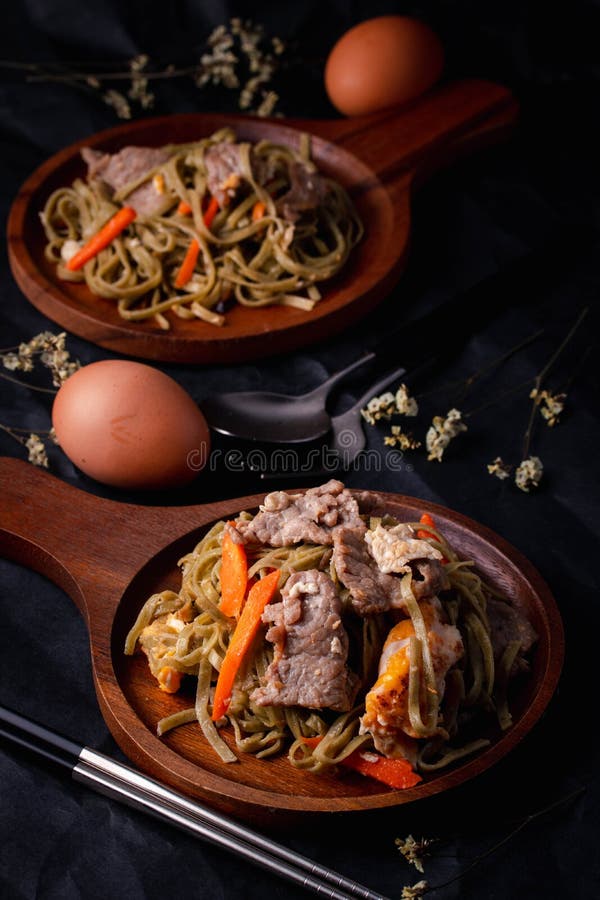 Green Tea Yakisoba Noodles with Pork Stock Photo Image of lunch, chef