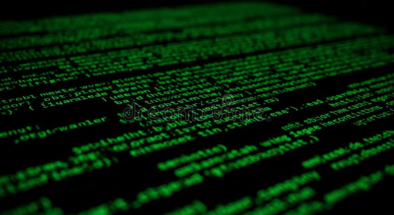 Green text on a black background mimics a classic terminal or command prompt royalty free illustration