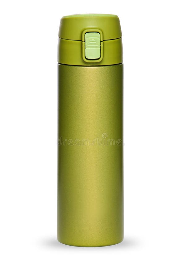 Green Thermos Collection Isolated on White Background Stock Image