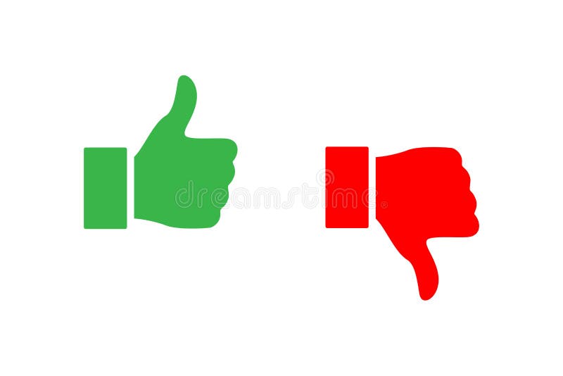 Green Thumbs Up and Red Thumbs Down Icons Isolated on White Background ...