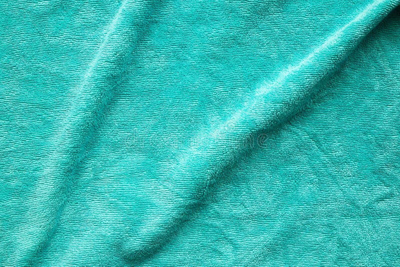 Green Towel Fabric Texture Surface Close Up Background Stock Photo