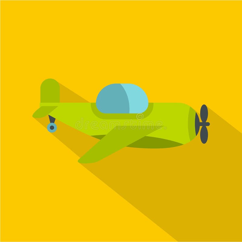 Green toy plane icon, flat style vector illustration