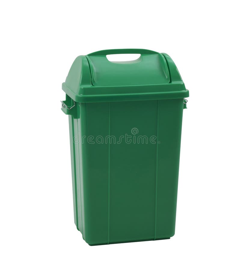 Green trash bin for organic garbage isolated on white stock photography