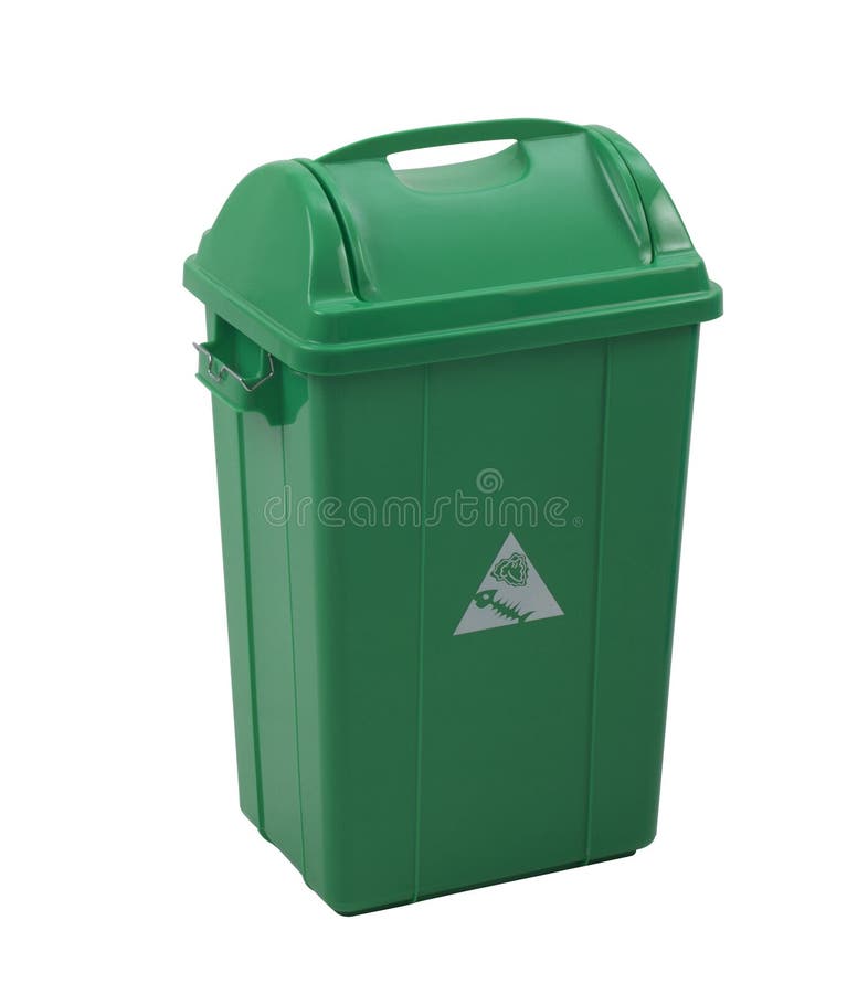 Green trash bin for organic garbage isolated on white royalty free stock photography