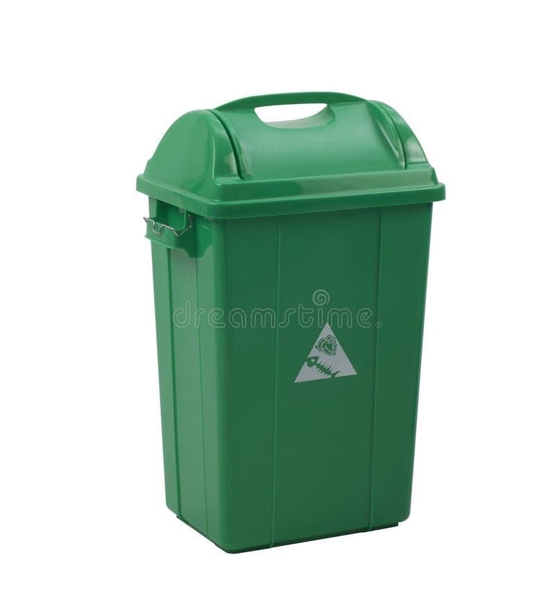 Green trash bin for organic garbage isolated on white royalty free stock photo