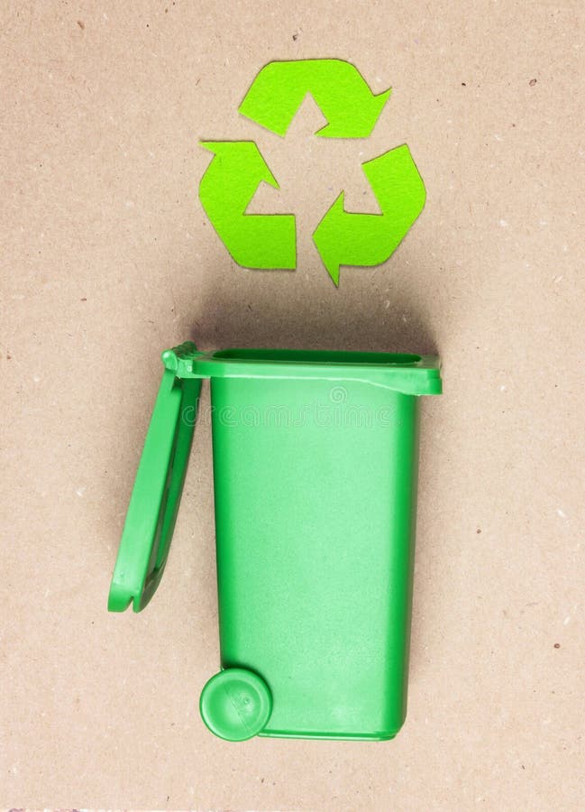 Green Trash Bin with Recycling Symbol Stock Photo Image of glass