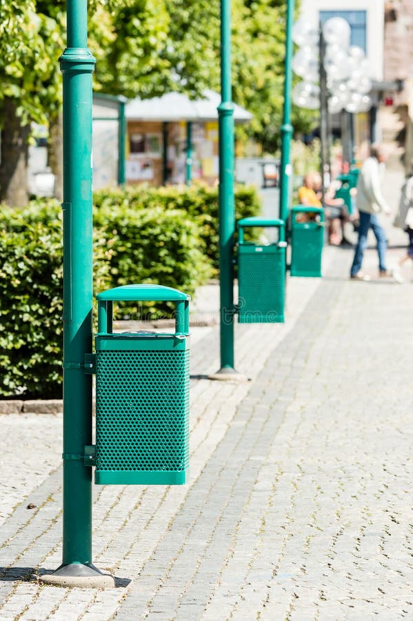 Green trash cans royalty free stock photography