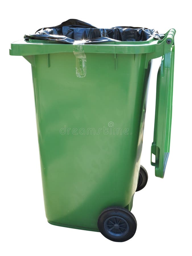 Green trash container isolated over white stock photo