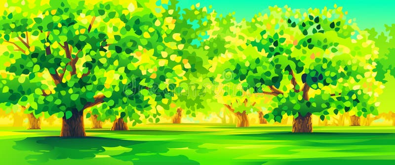 Green Trees in the Gold Sunlight. Stock Photo Illustration of outdoor