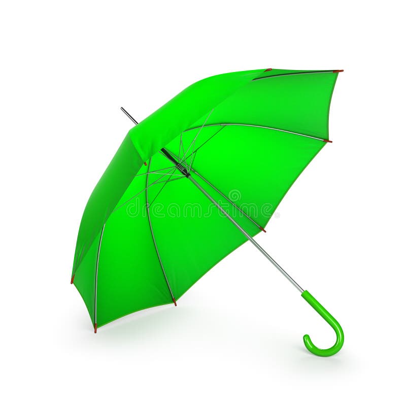 Green Umbrella Isolated on White Background. 3D Illustration . Stock Image Illustration of