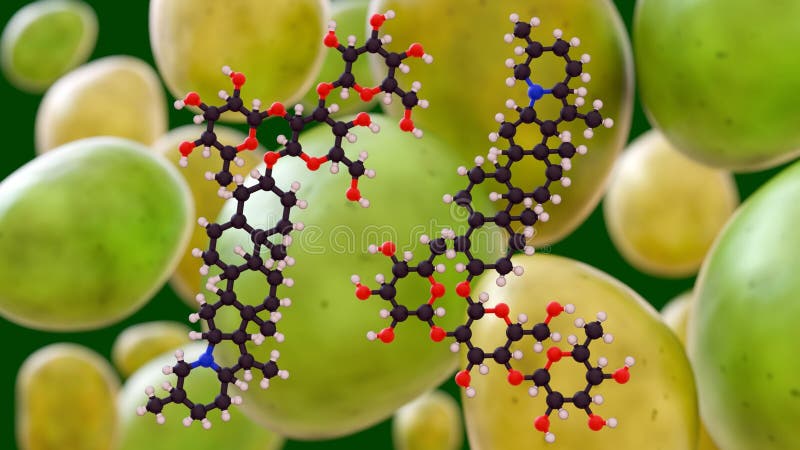 Green, unripe potatoes featuring the molecular structure of solanine stock illustration