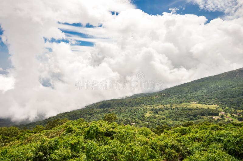 The green valley beneath the volcanoes, El Salvador