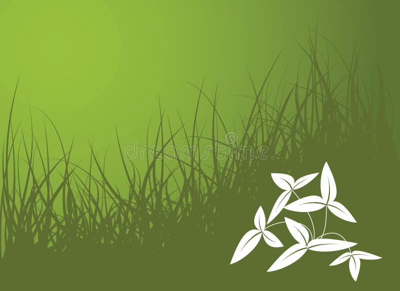 Green vector grass background with white flower. Backdrop simple landscape vectors