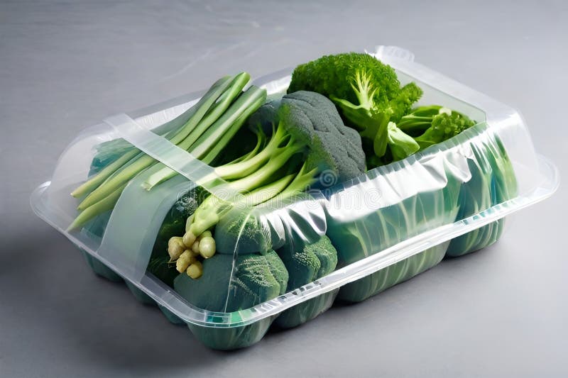 Green Vegetables in Plastic Packaging. Photo Created Using Leonardo AI Platform. Stock