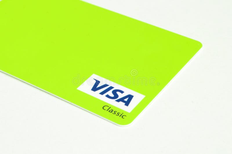 Green VISA Classic Card Isolated on White Background. Editorial Image
