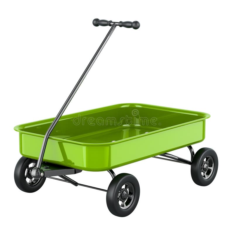 Green Wagon, Kids Toy Wagon, 3D Rendering Stock Illustration