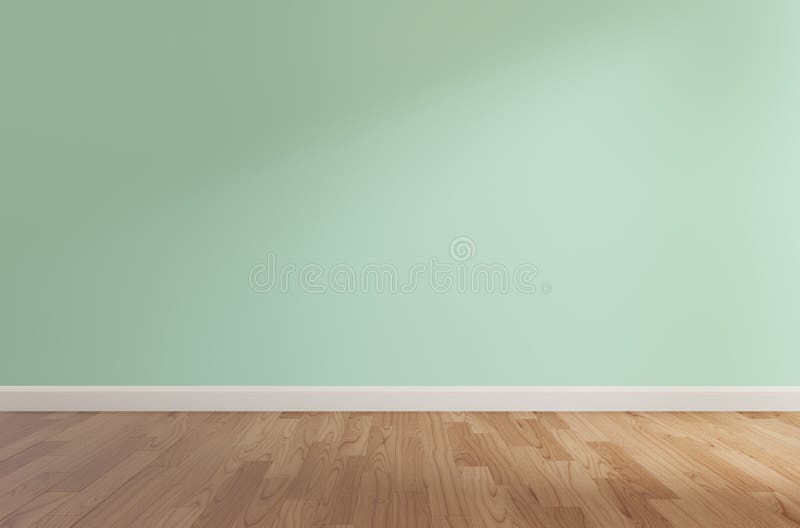 Green Wall and Wooden Floor,3d Rendering Stock Illustration