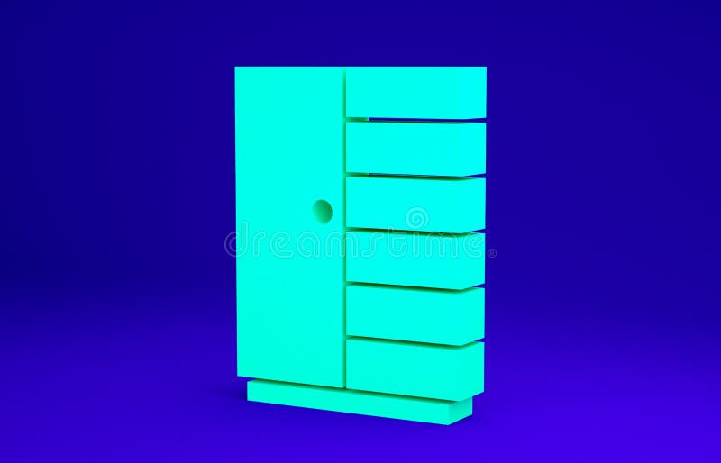 Green Wardrobe Icon Isolated on Blue Background. Minimalism Concept