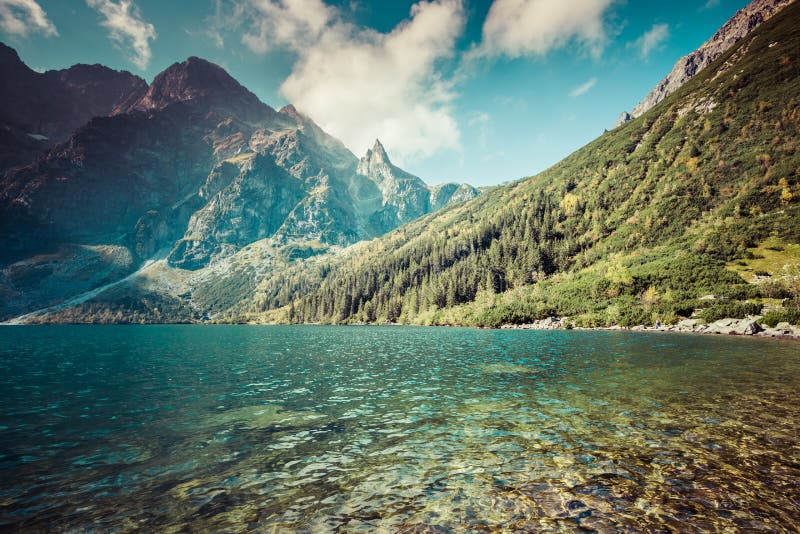 Green Water Mountain Lake Morskie Oko, Tatra Mountains, Poland Stock ...