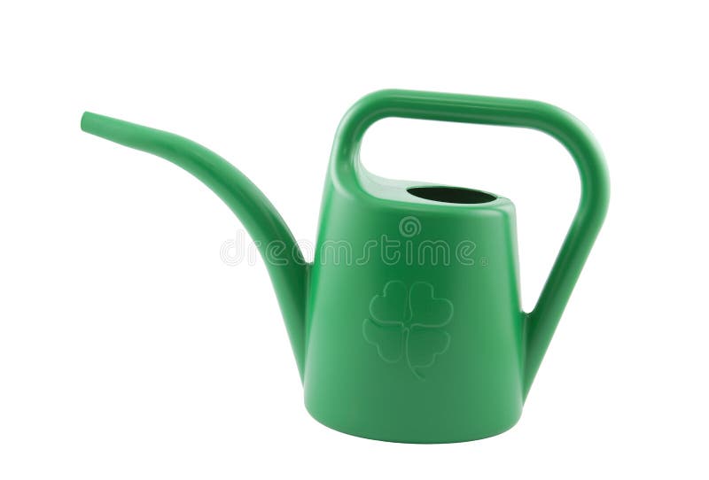 Green Watering Can in a Garden with Blooming Flowers in the Summer Stock Image Image of wall