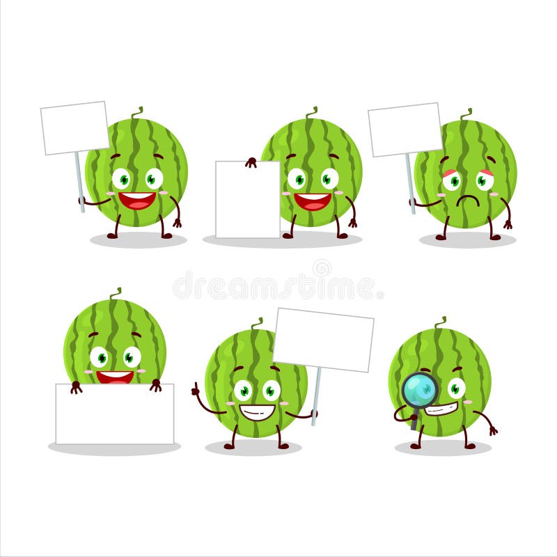 Green Watermelon Cartoon Character with Love Cute Emoticon Stock Vector