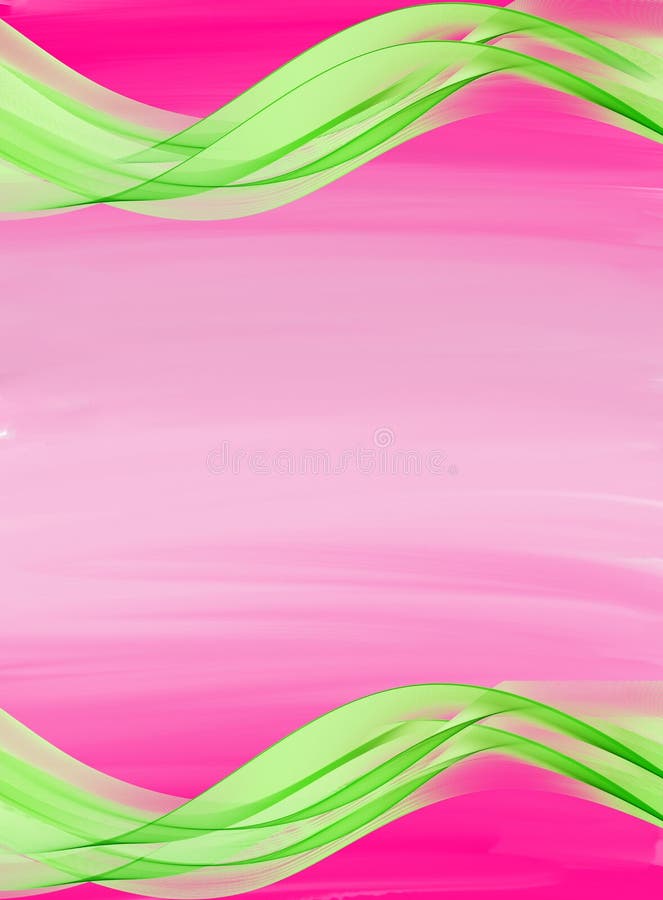 Green Waves with Pink Abstract Background Stock Illustration