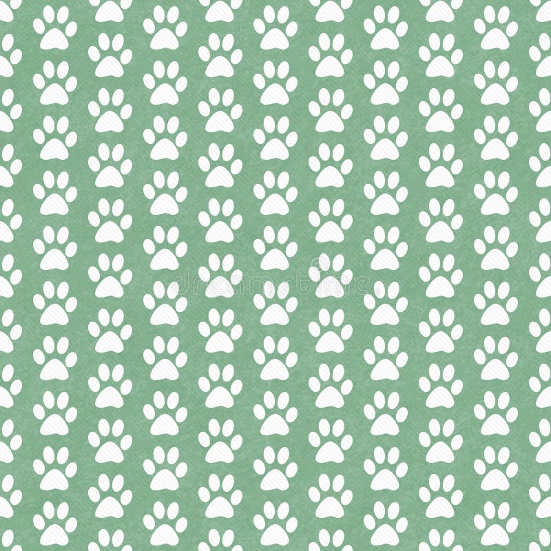 Green and White Dog Paw Prints Tile Pattern Repeat Background that is seamless and repeats