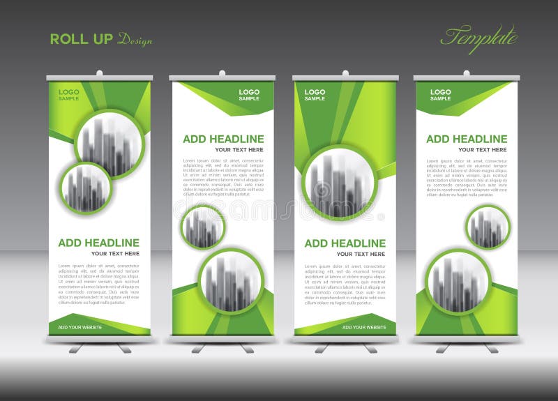 Green And White Roll Up Banner Template Design Stock 