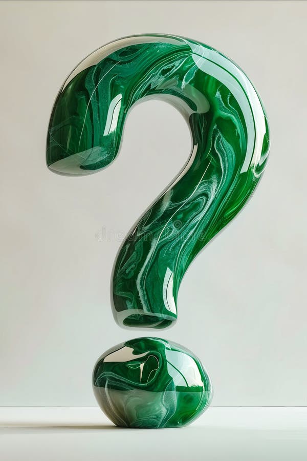A green and white sculpture of a question mark. Generative AI stock photos
