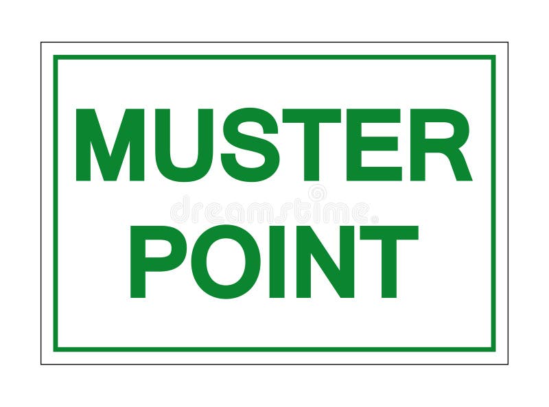 Green and White Sign Indicating Muster Point for Emergency Evacuation Safety vector illustration