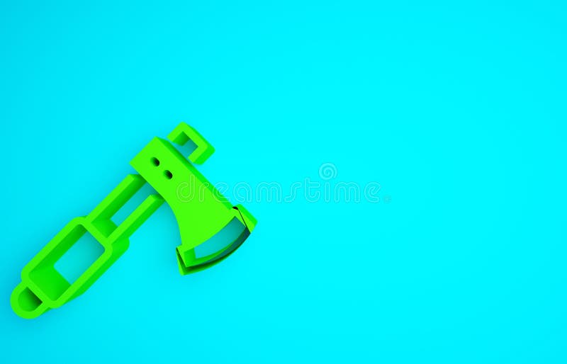 Green Wooden axe icon isolated on blue background. Lumberjack axe. Minimalism concept. 3d illustration 3D render.