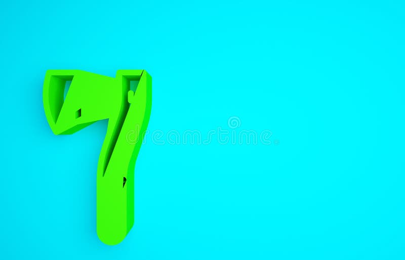 Green Wooden axe icon isolated on blue background. Lumberjack axe. Minimalism concept. 3d illustration 3D render.