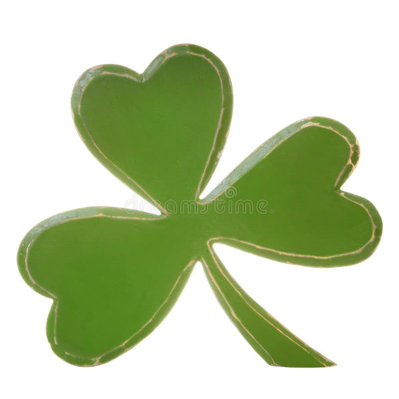 Green wooden shamrock isolated on white