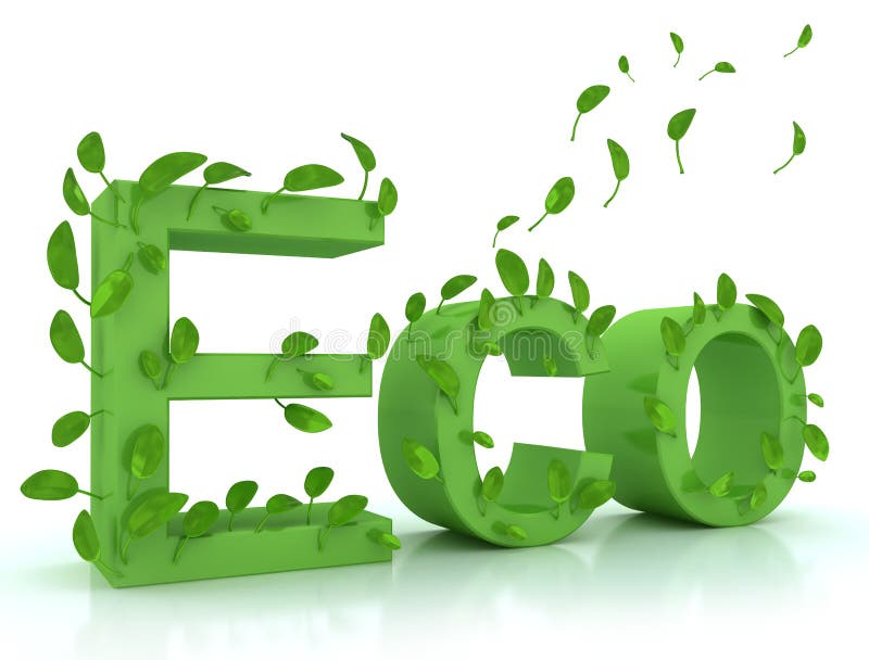 Green word ECO with leaves stock illustration. Illustration of ecology