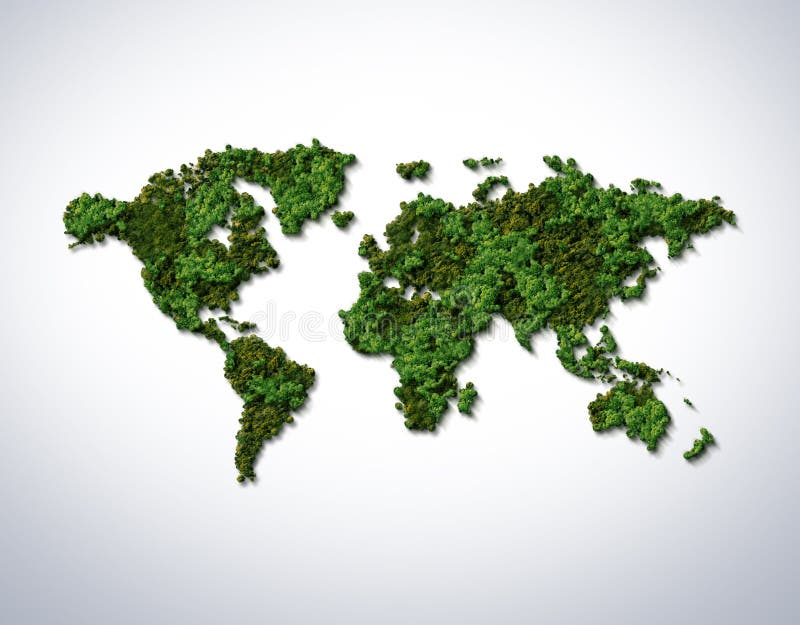 Green World Map- 3D tree or forest shape of world map