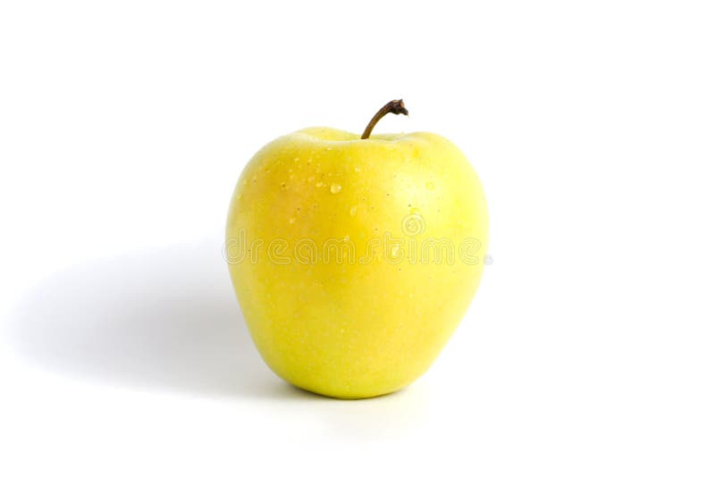 Green-yellow apple isolated on white background. Apple variety Golden